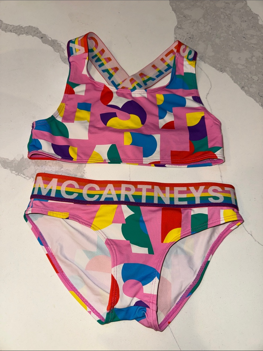 Stella McCartney Kids Pink Multicolor Abstract Print Two-Piece Swim Set 8